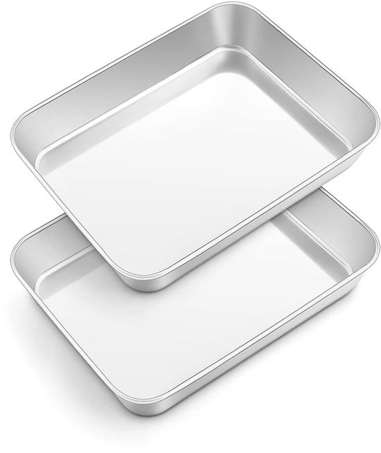 Set di teglie per forno in acciaio inossidabile - 2 pezzi - Teglia profonda - Resistenti al lavastoviglie - Dimensioni: 23,8 x 18 x 5 cm - Forma per forno