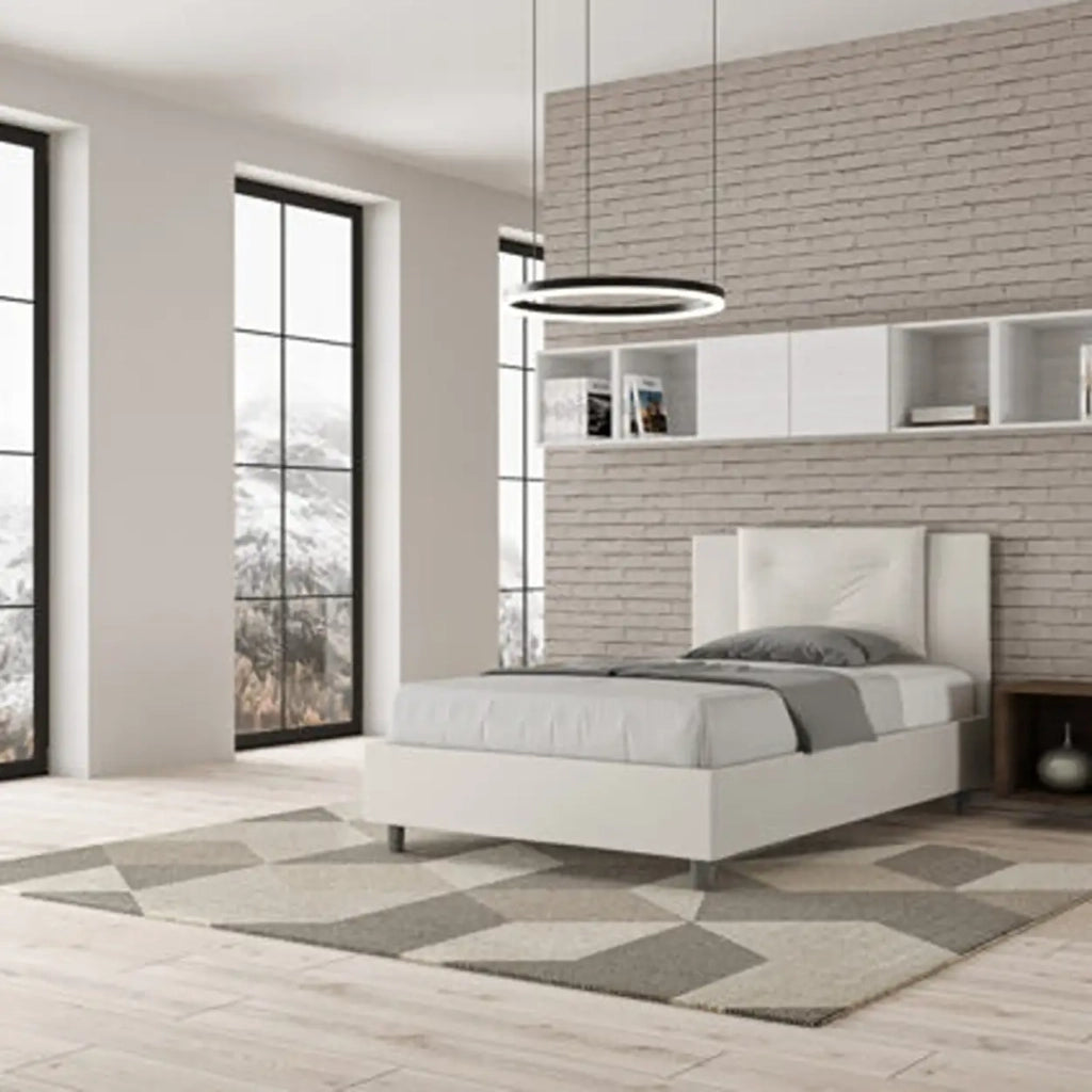 Letto una piazza e mezza contenitore imbottito 120x210 similpelle bianco Appia