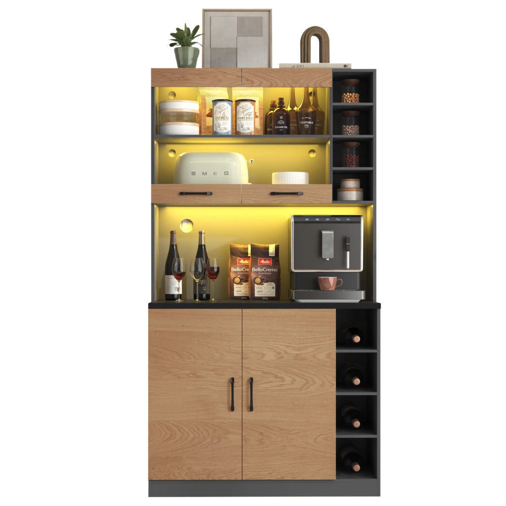 Mobile Cucina con LED ¨C MINIMAL ¨C Legno, Ripiani Regolabili, 100x47x187 cm