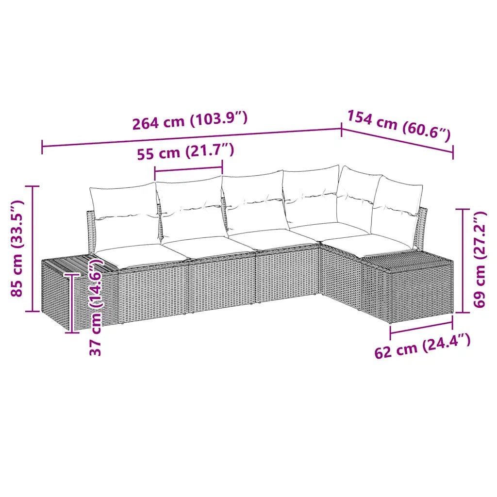 Set Divano da Giardino 5 pcs Marrone polyrattan 3347058