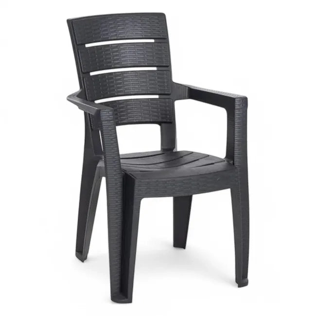 Sedia impilabile con braccioli Ayder in plastica effetto rattan ? 56x44x89 cm ? Colore antracite
