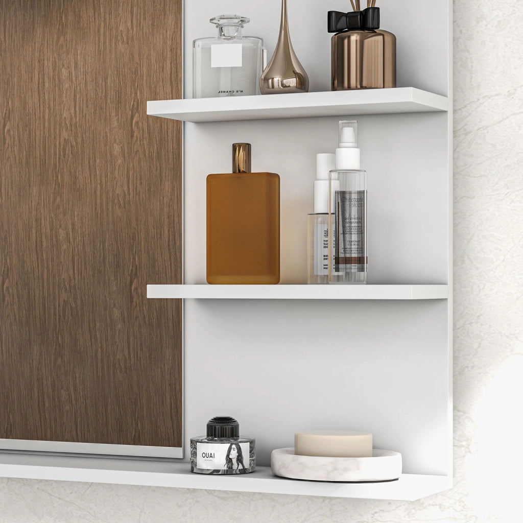 Specchio da Bagno con Ripiani ¨C Minimal ¨C Bianco MDF 75x10x48 cm