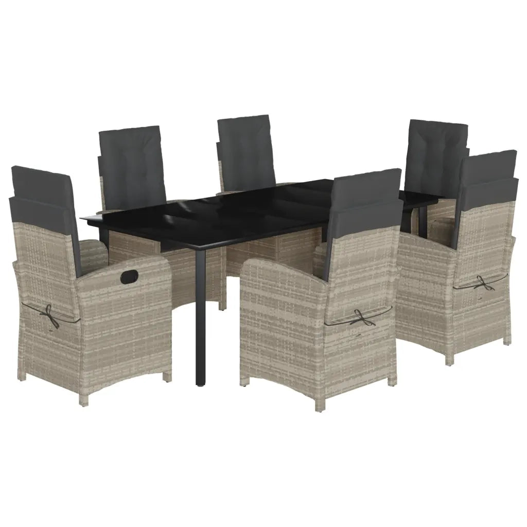 Set da Pranzo da Giardino 7 pz Cuscini Polyrattan Grigio Chiaro