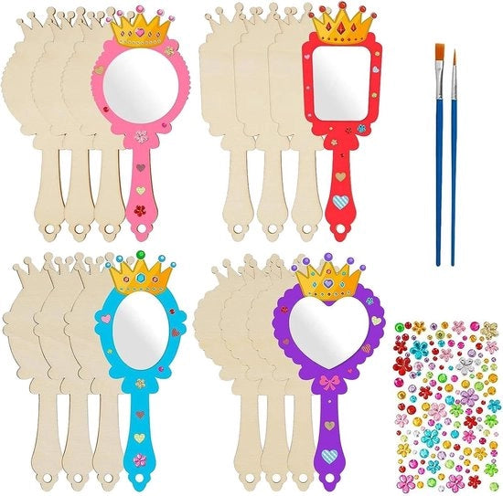 12 Set di Specchi Miniature con Maniglione per Bambine - Decorabili - Regalo per Festa di Compleanno Ragazze