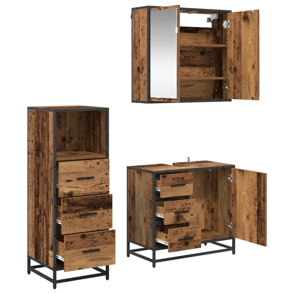 Set di mobili per il bagno con cassetto 3 pcs Legno vecchio 3402423
