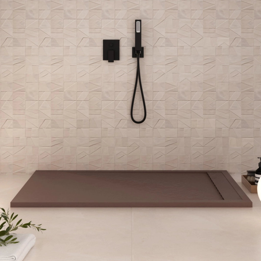 Piatto doccia in marmoresina marrone effetto pietra cemento prestige, misura 90x160