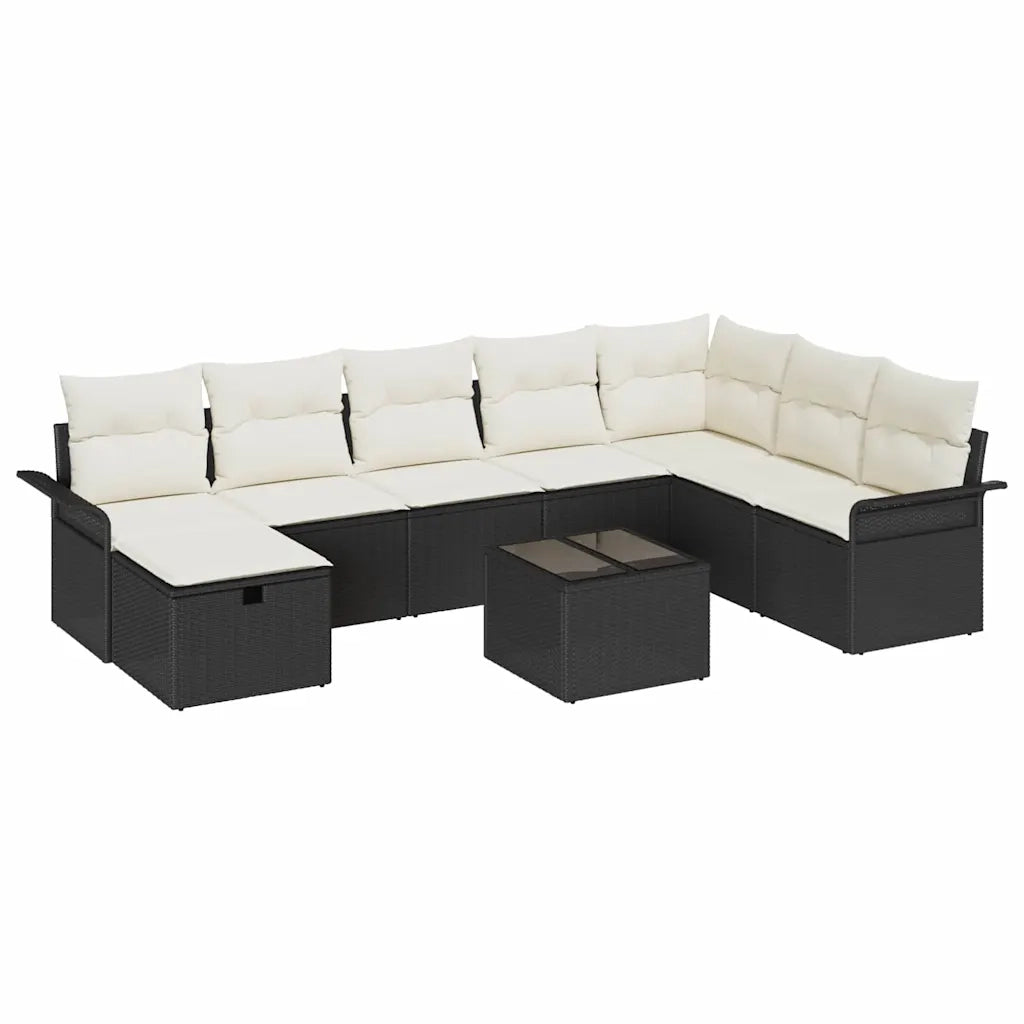 Set Divano da Giardino 9 pcs Nero e Crema polyrattan 3358936