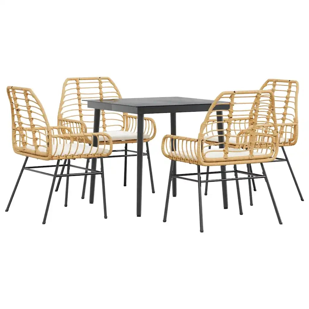 Set da Pranzo da Giardino 5pz | Set Salotto da Giardino con Cuscini Polyrattan Vetro