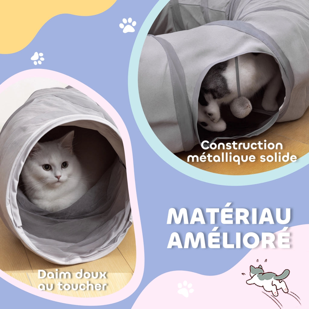 Tunnel per gatti con letto e cuscino ¨C zephmum ¨C grigio ?90x27cm