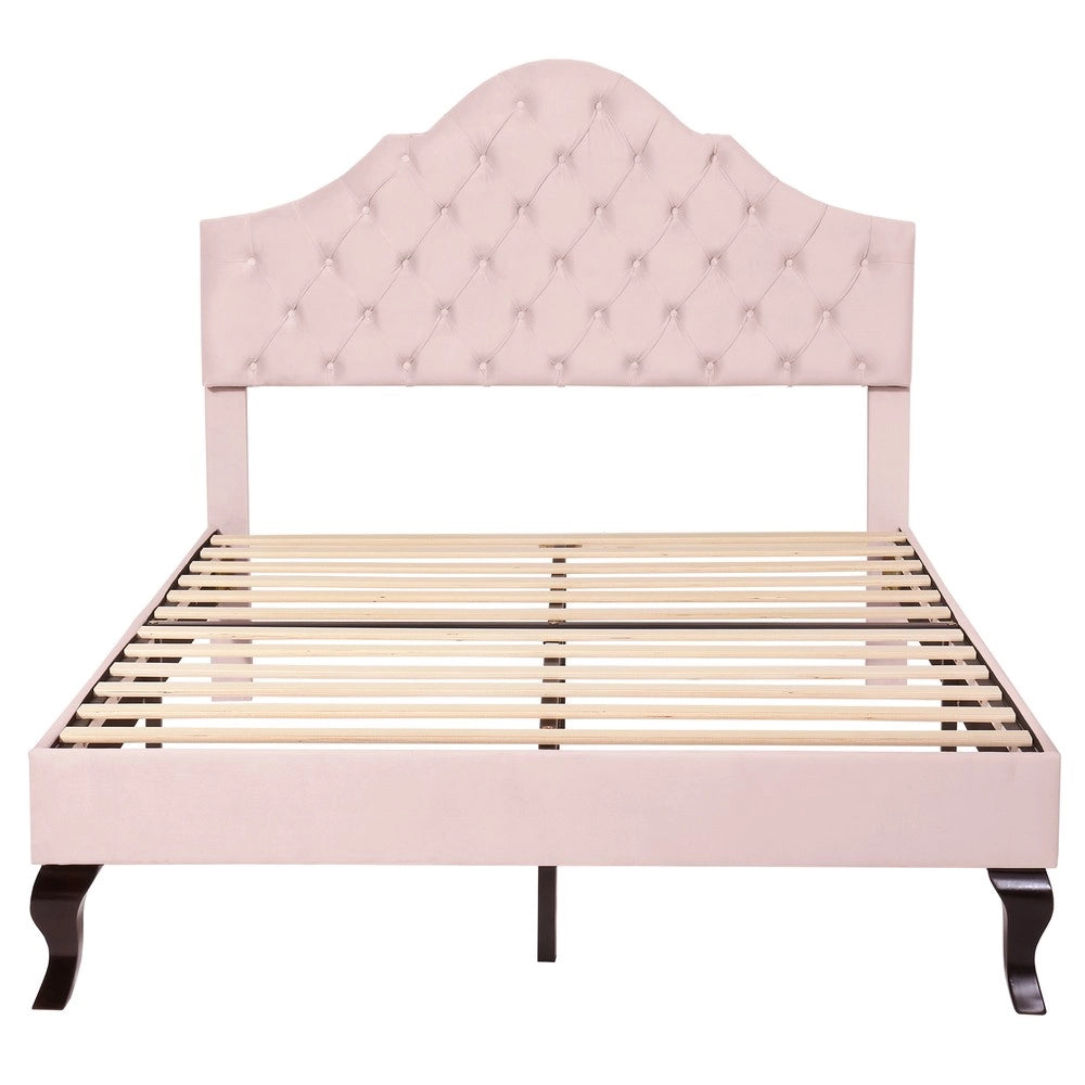Letto Imbottito con Testiera Regolabile ¨C MINIMAL ¨C Velluto Rosa 140x200