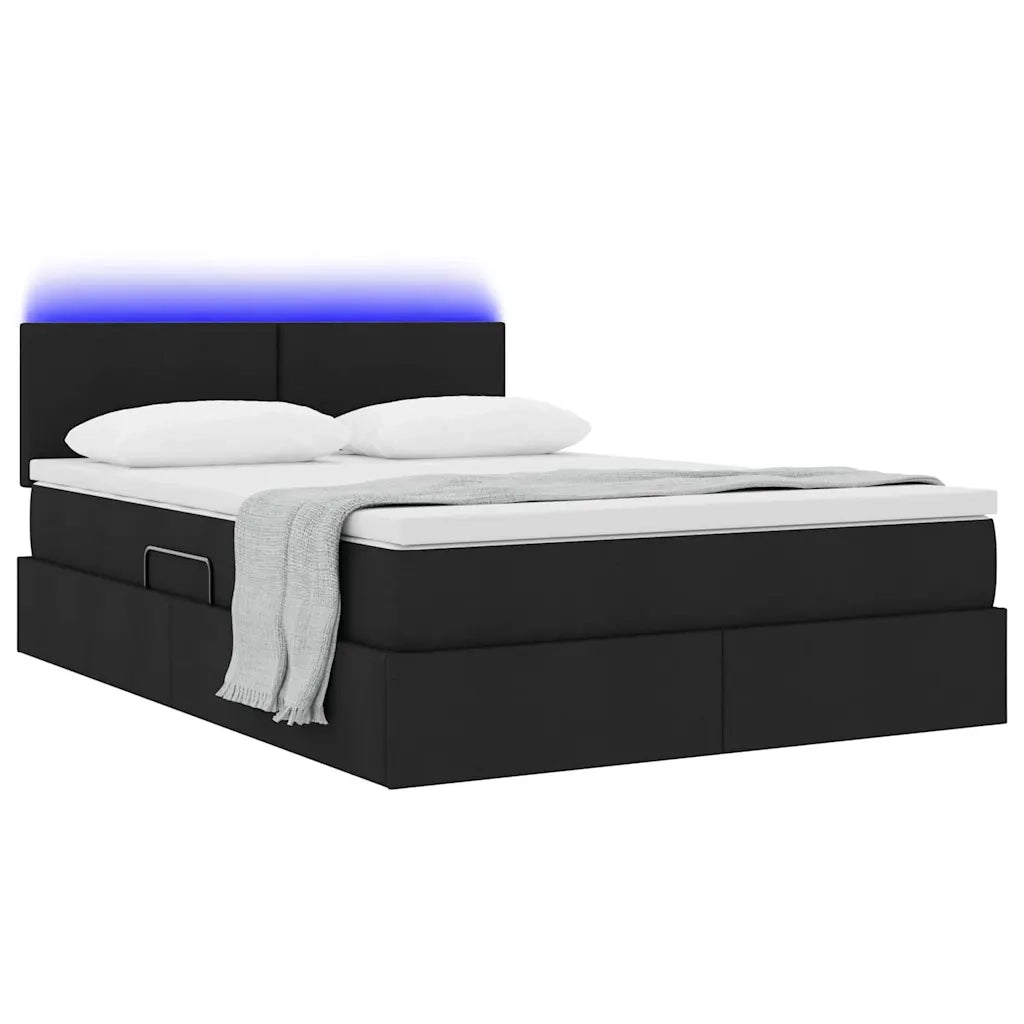 Letto con contenitore e LED con led Nero 140 x 190 cm Tessuto