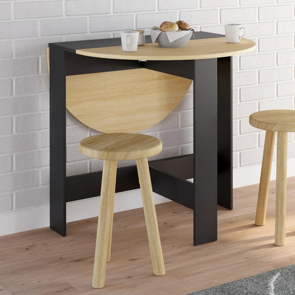 IDMarket - EDI Consolle rotonda pieghevole 2-4 persone in legno nero piano in faggio 103 x 76 cm