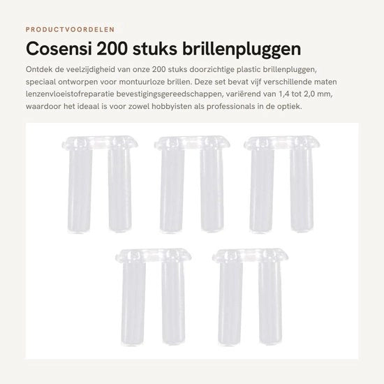 Accessori per occhiali - 200 pezzi - Kit di montaggio - Riparazione liquido per lenti - Accessori occhiali senza montatura - 5 tipi - 1,4/1,5/1,6/1,8/2,0 mm - Occhiale accessorio