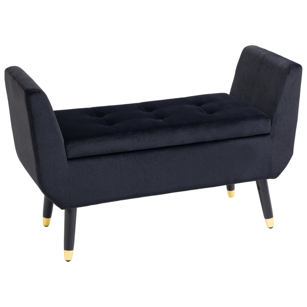 Divano imbottito con braccioli e contenitore ¨C Minimal ¨C Velluto nero 107x42x65 cm