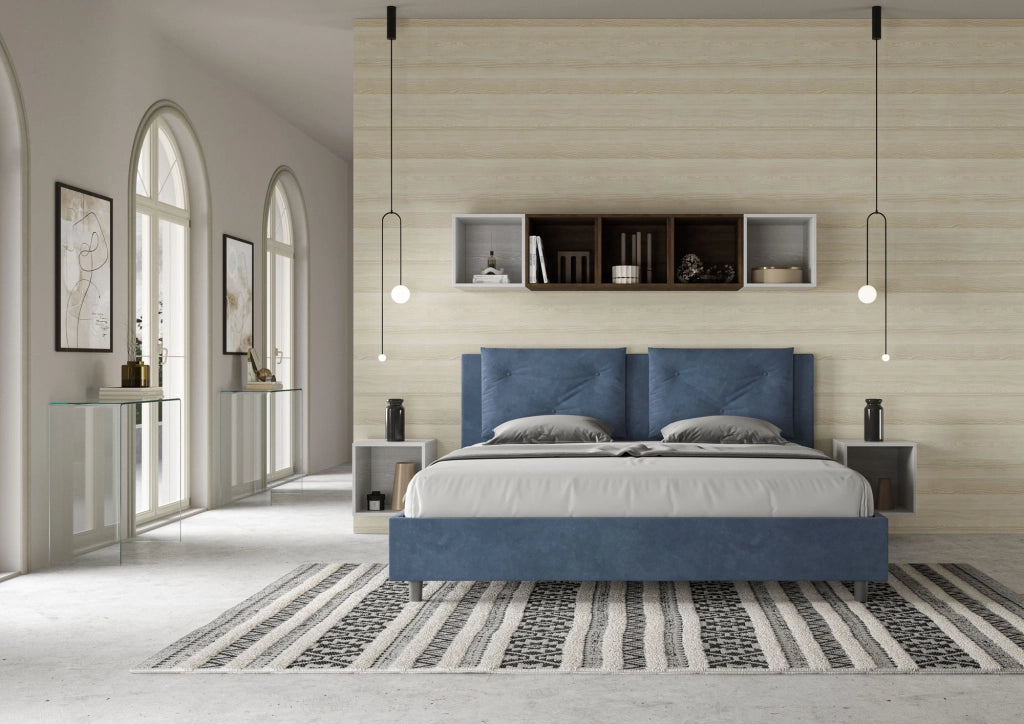 BS COM Letto contenitore imbottito 180x190 microfibra blu