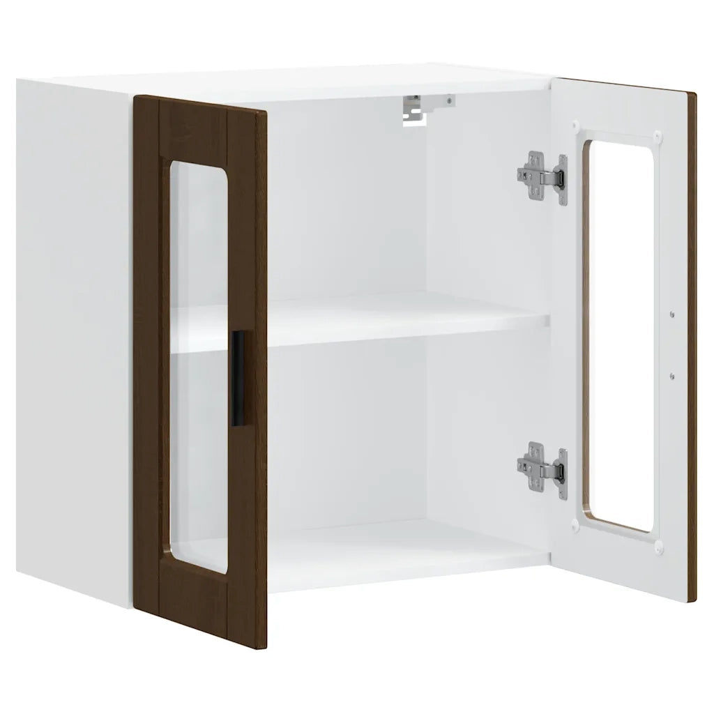 Pensile da Cucina con Porta in Vetro-Mobile Cucina da Parete Porto Rovere Marrone 700823