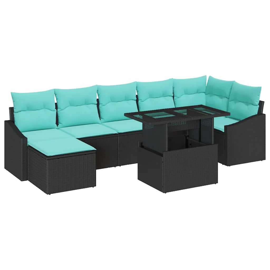 Set Divano da Giardino con cuscino 8 pcs Nero e Blu polyrattan 3349052