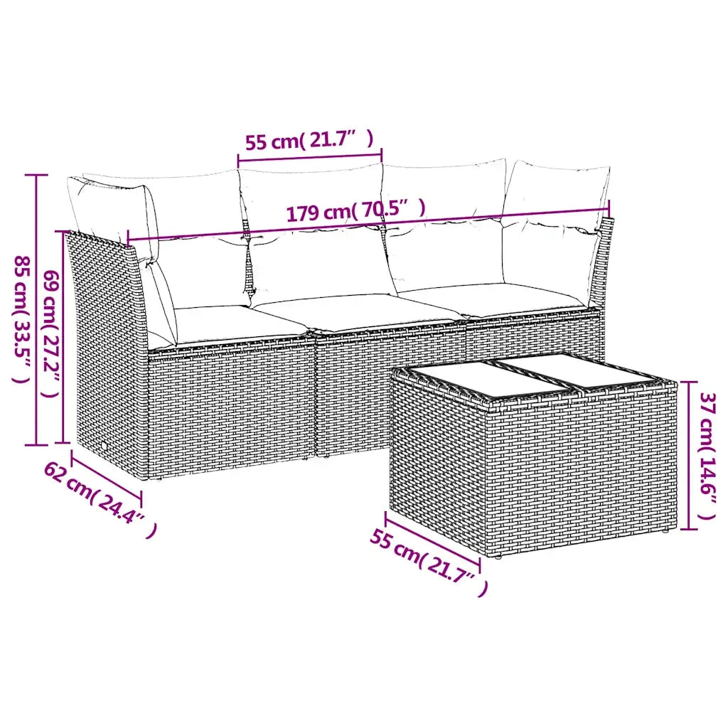 Set Divano da Giardino 4 pz | Set Salotto da Giardino con Cuscini Marrone in Polyrattan