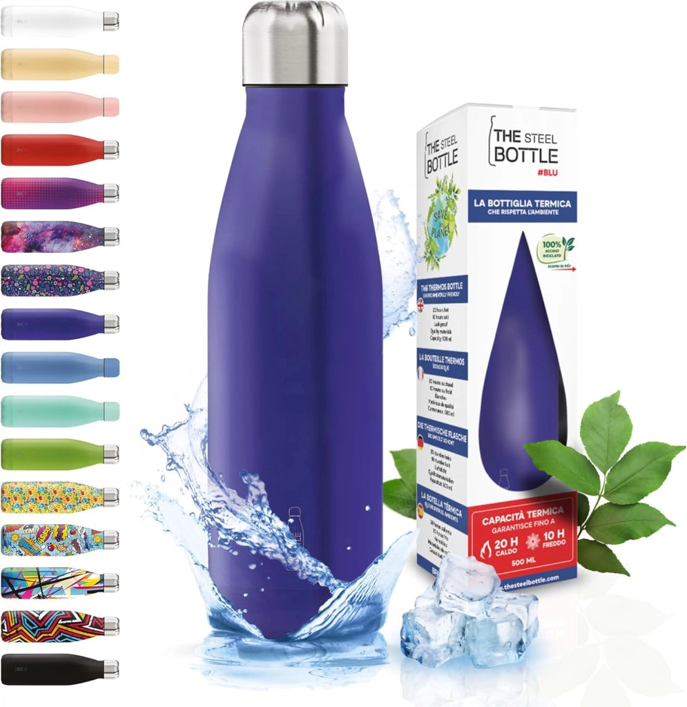 The Steel Bottle Bottiglia termica in Acciaio Inox Capacità 500 ml Chiusura Ermetica - Blu