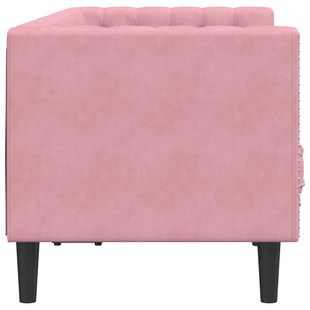 Divano Chesterfield con Rinforzi 2 Posti Rosa in Velluto 372686