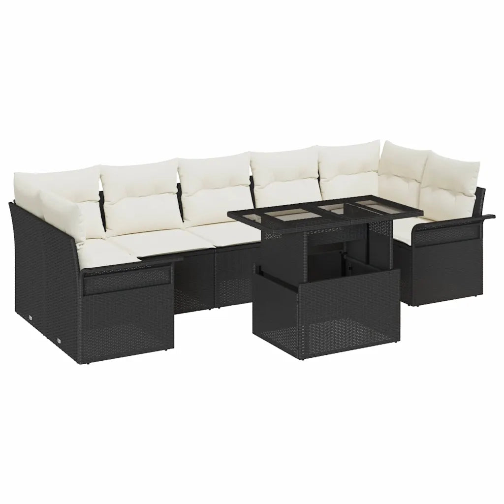Set Divano da Giardino con cuscino 8 pcs Nero Poly Rattan 3348233