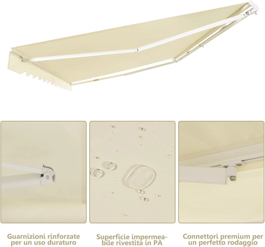 Tenda da Sole per Esterno Avvolgibile 3 x 2,5 M, Tenda da Sole a Bracci Estensibili con Telaio in Alluminio, Tettuccio Resistente al Sole e Impermeabile e Manovella (3 x 2,5 m, Beige)