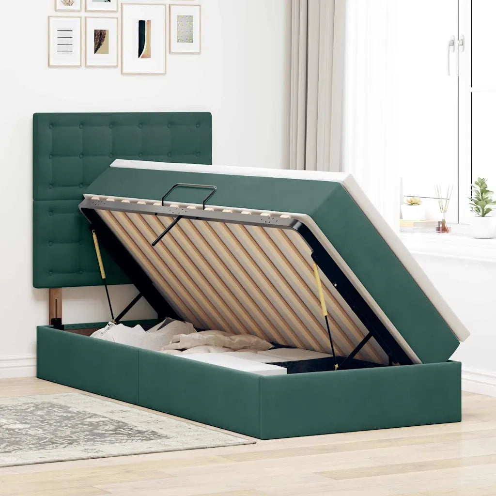 Letto con contenitore e materasso Verde Scuro 90 x 190 cm