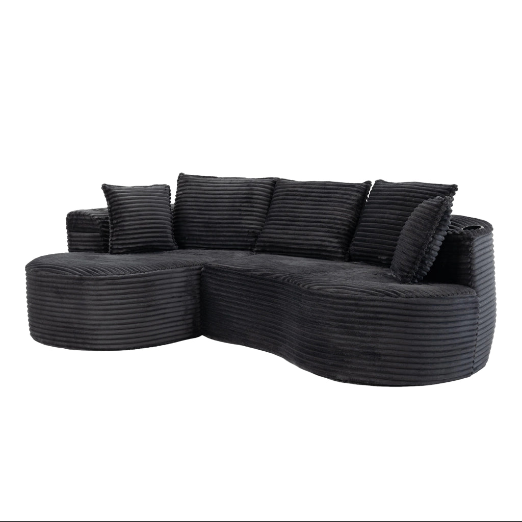 Divano Bogesofa in Tessuto a Coste ¨C MINIMAL ¨C Morbido, con Cuscini e Portabicchieri