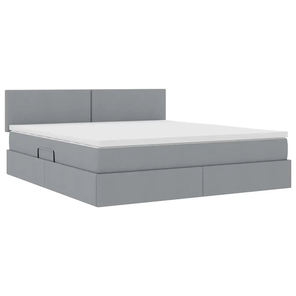 Letto con contenitore e LED Grigio chiaro 180 x 200 cm Tessuto