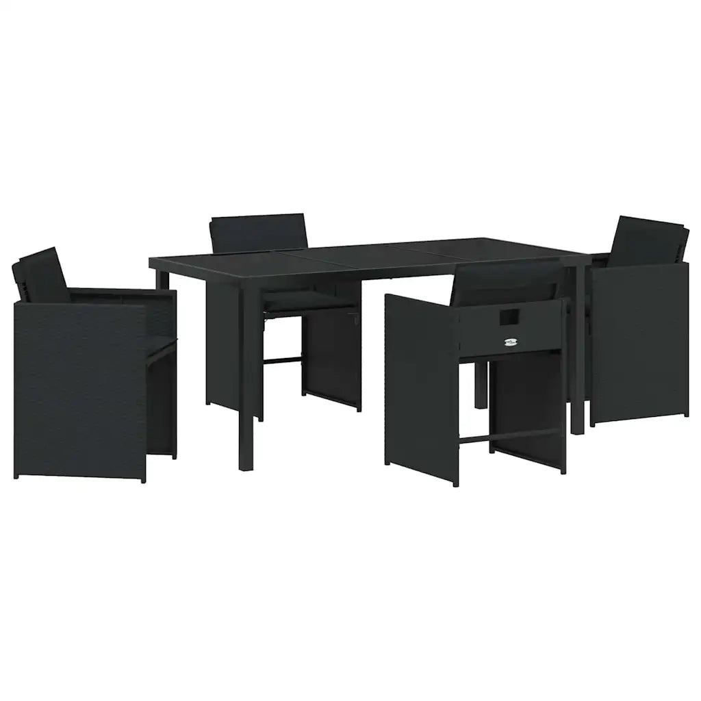 Set da Pranzo per Giardino con cuscino 5 pz | Set Salotto da Giardino Nero polyrattan