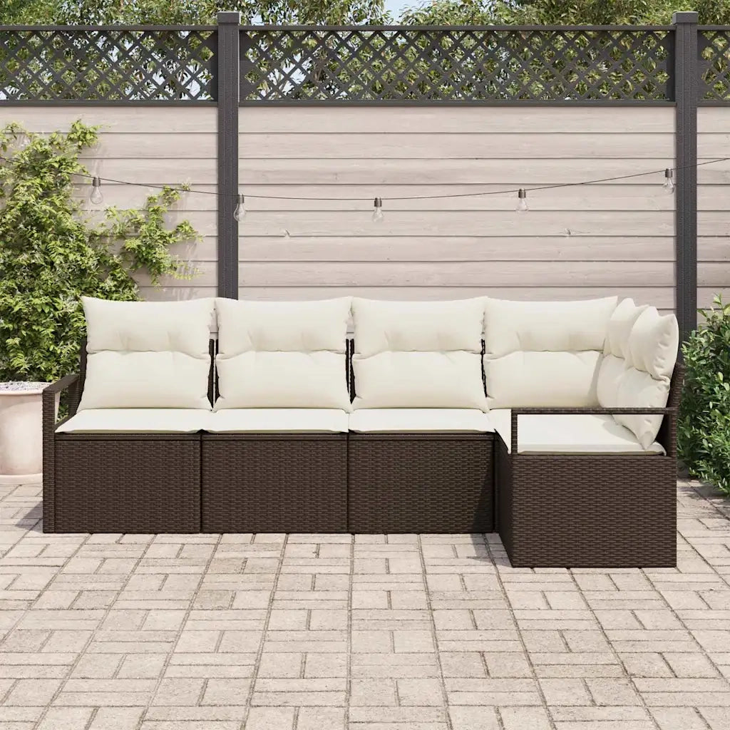 Set Divano da Giardino 5 pcs Marrone e bianco polyrattan 3355047