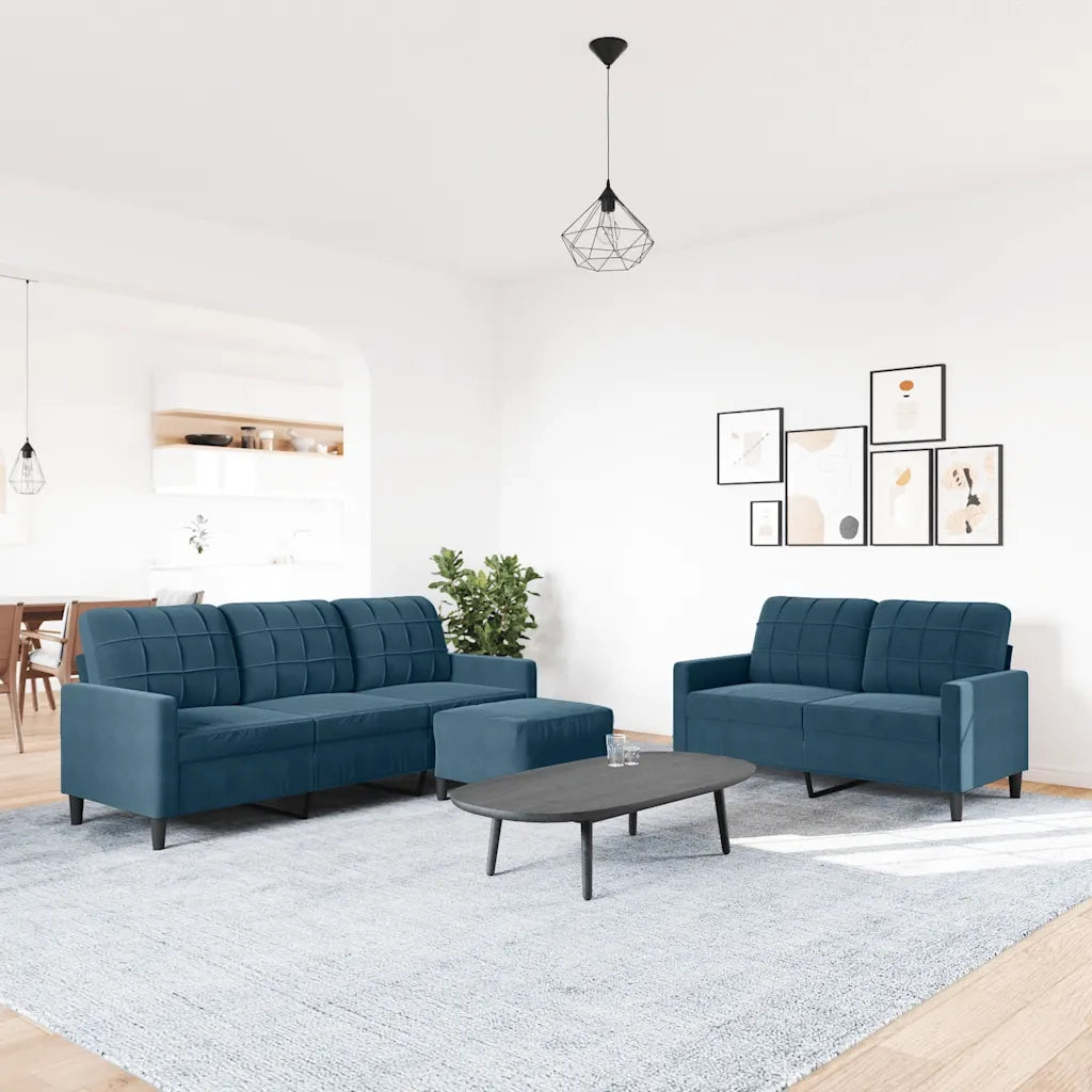 Set di Divani 3 pz con Cuscini Blu in Velluto 3278410