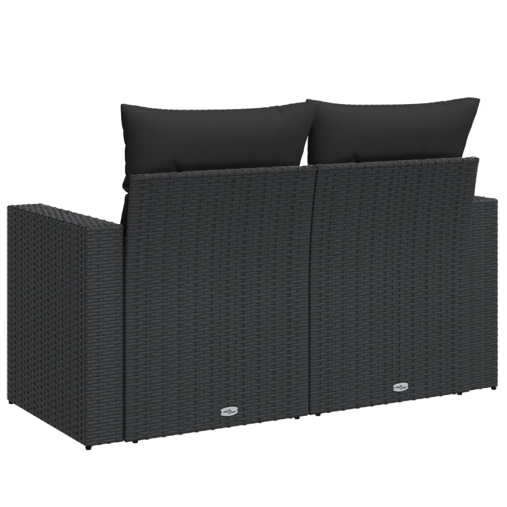 Divano da giardino con cuscini 2 Posti-Sofa da Giardino-Divano da esterno nero in polyrattan 407654