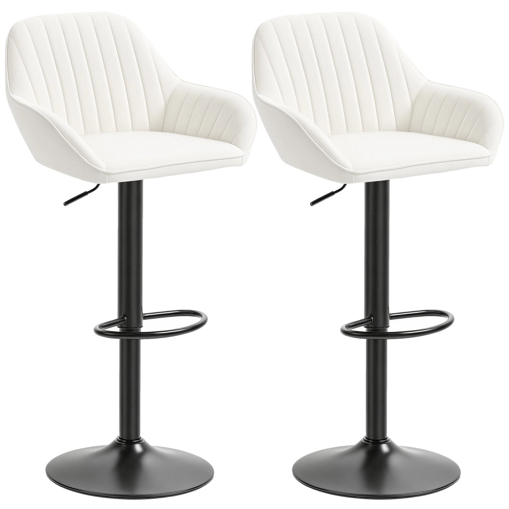 Set di 2 sgabelli da bar girevoli regolabili in altezza ¨C zephmum ¨C velluto crema con schienale e poggiapiedi 62-83 cm