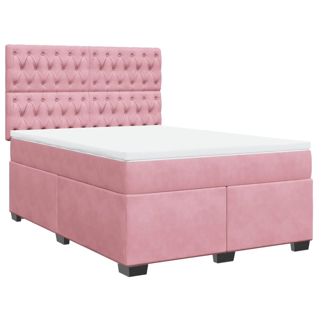 Giroletto a Molle con Materasso Rosa 140x200 cm in Velluto