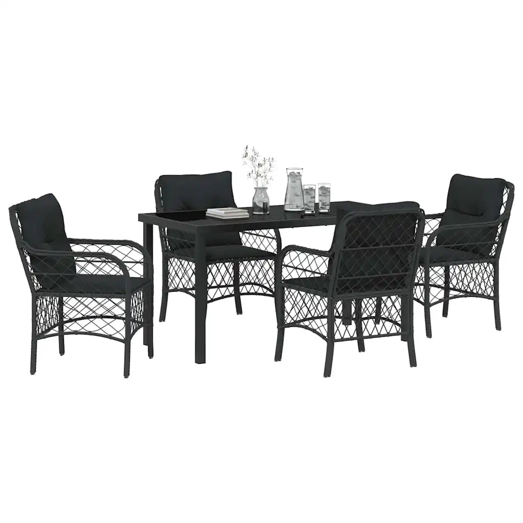 Set da Pranzo per Giardino con cuscino 5 pcs Nero polyrattan