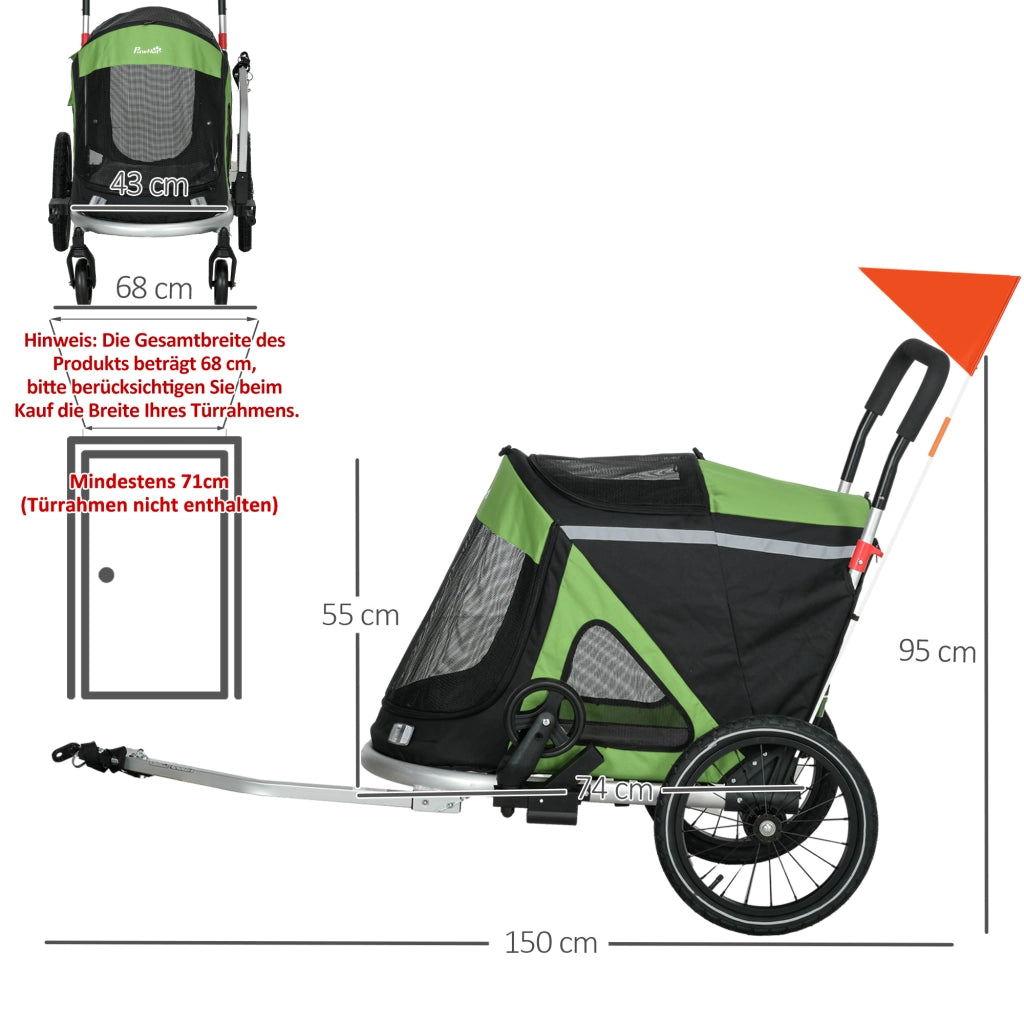 Carrello per Cani 2 in 1 ¨C Minimal ¨C Verde 150x68x95 cm