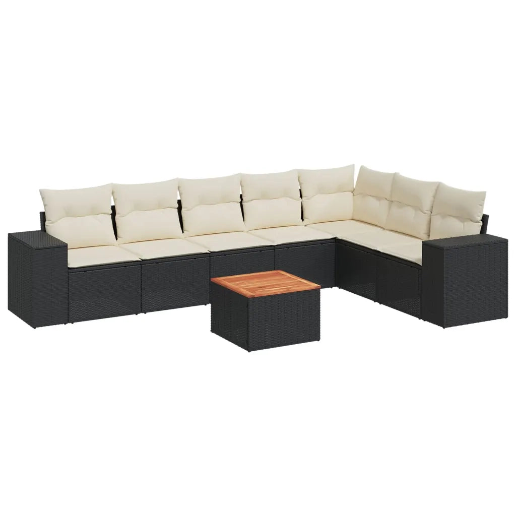 Set Divani da Giardino con Cuscini 8 pz Nero in Polyrattan