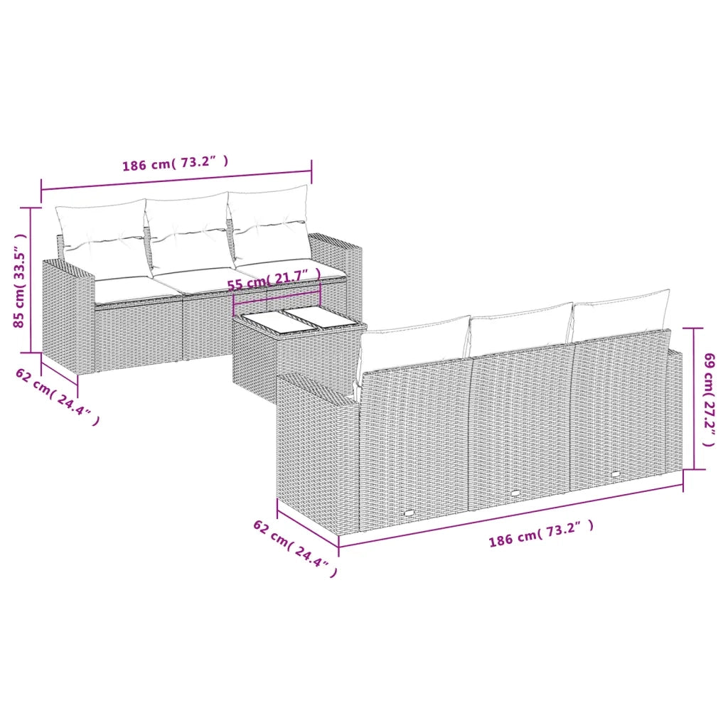Set Divani da Giardino 7 pz con Cuscini Beige in Polyrattan 3251046