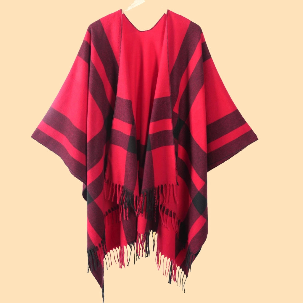 Nuovo scialle diviso con nappe, sciarpa semplice a quadri jacquard da donna