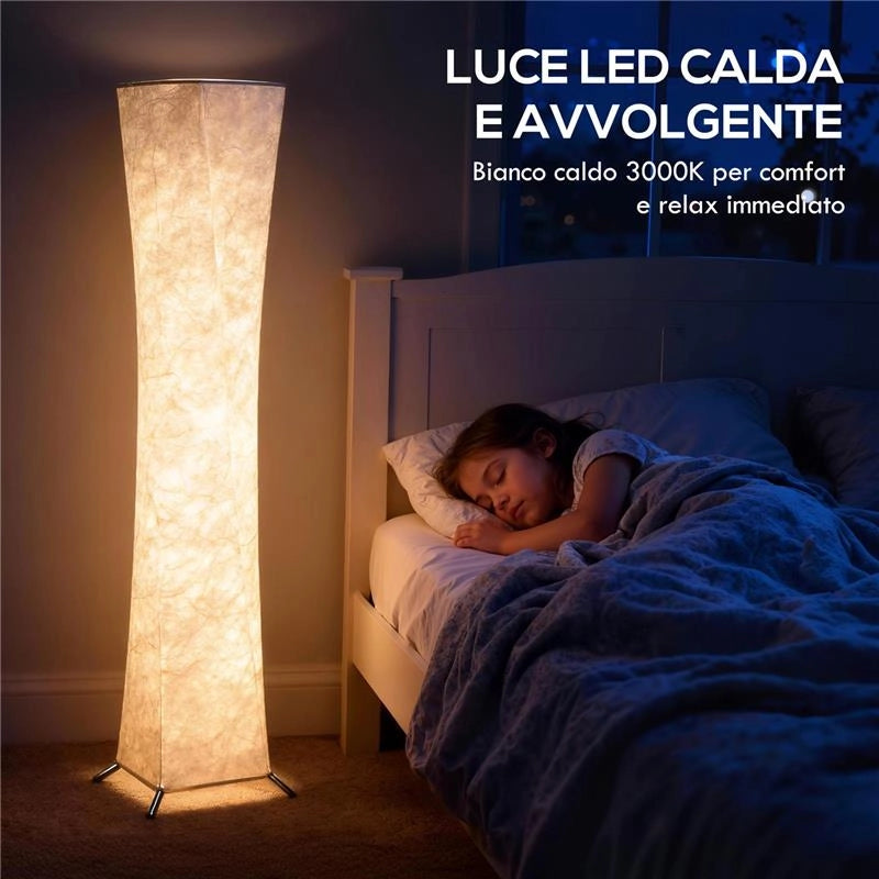 LAMPADA DA TERRA MODERNA CON INTERRUTTORE A PEDALE, IN ACCIAIO E TESSUTO, 25X25X129 CM, BIANCO E ARGENTO