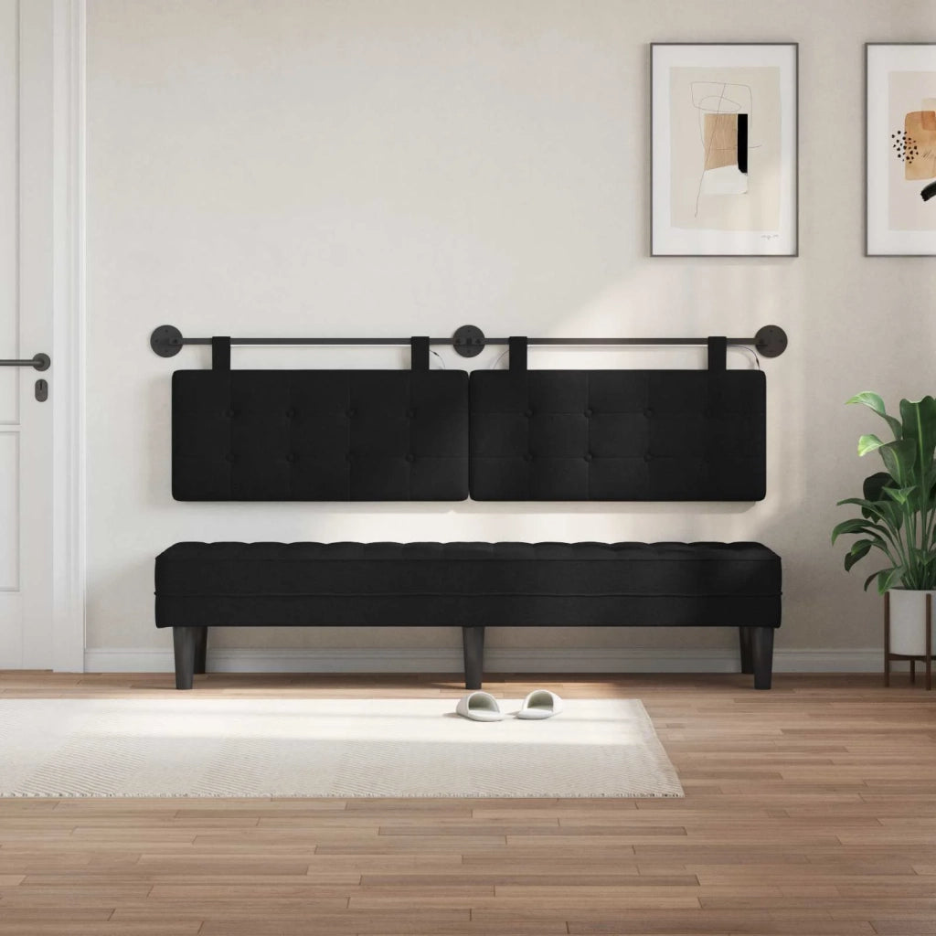 Testiera sospesa Con luce LED Nero Tessuto 3424473