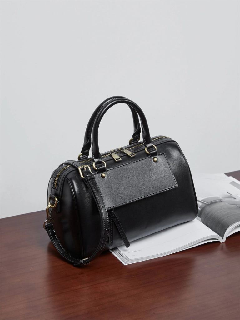 Borsa a tracolla da donna in vera pelle nera