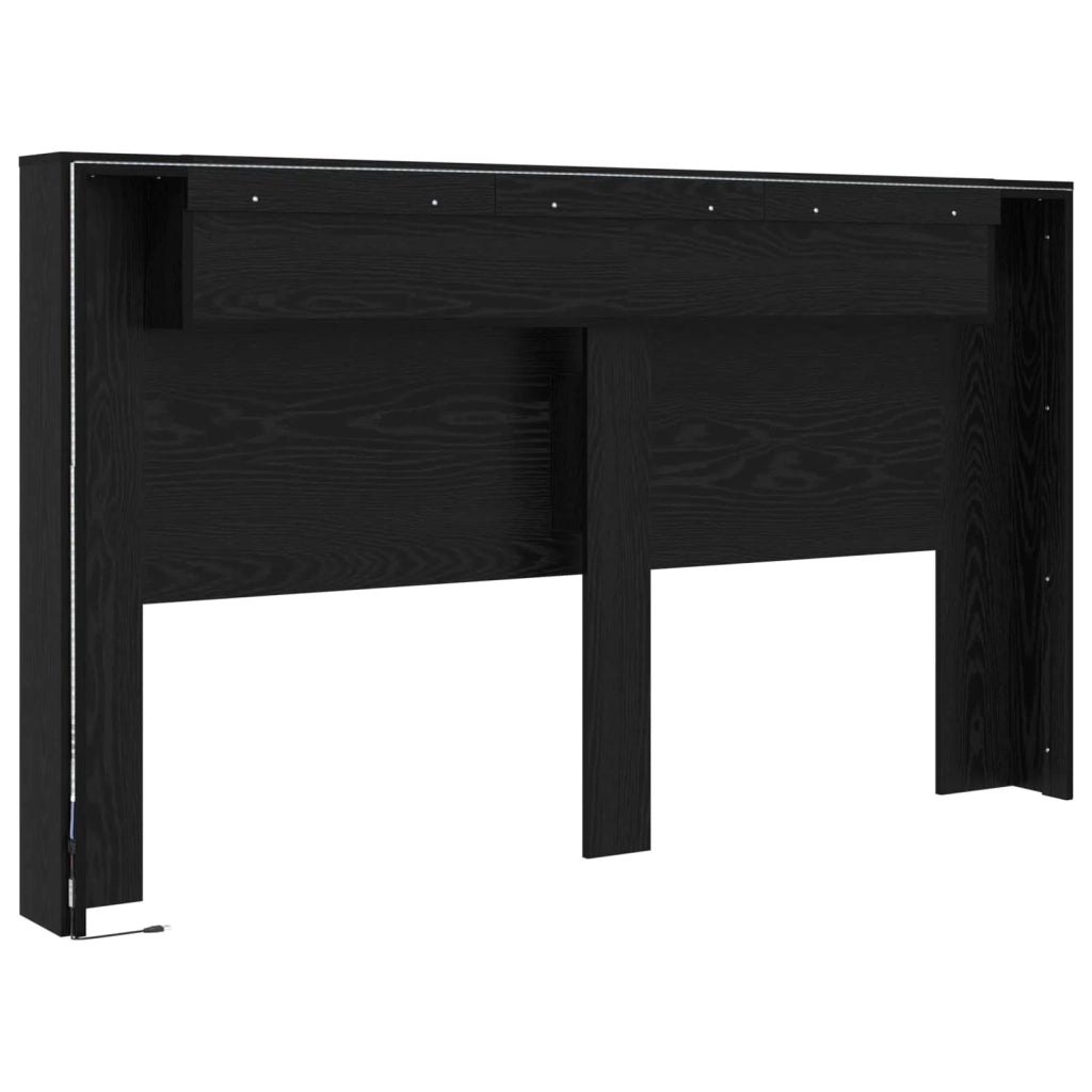 Testiera | Testata con Mobile e LED Rovere Nero 180 x 16,5 x 103,5 cm
