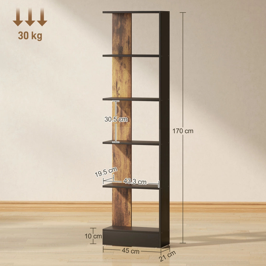 Libreria Moderna Salvaspazio 5 Ripiani in Legno ¨C zephmum ¨C Marrone e Nero 45x21x170 cm