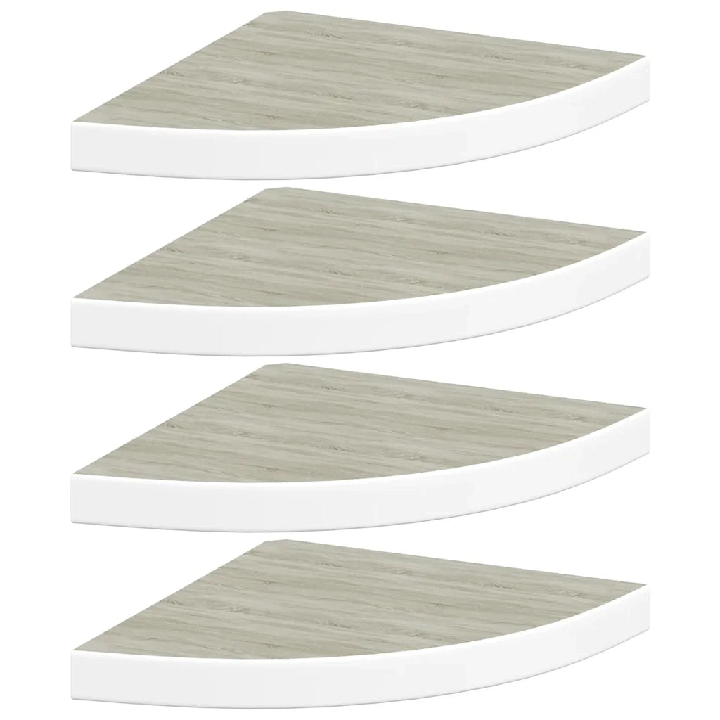 Mensole Angolari 4 pz-Scaffale a parete Rovere e Bianco 35x35x3,8 cm in MDF