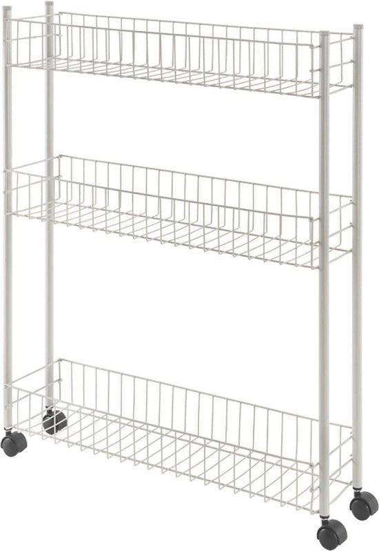 Carrello multifunzionale a tre livelli in metallo bianco - 16 x 60 x 72 cm - Carrello per lavatrice