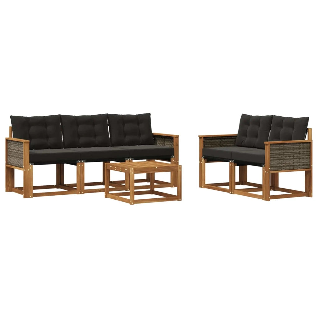 Set di divani da esterno con cuscino 6 pcs Naturale e Nero 3381772