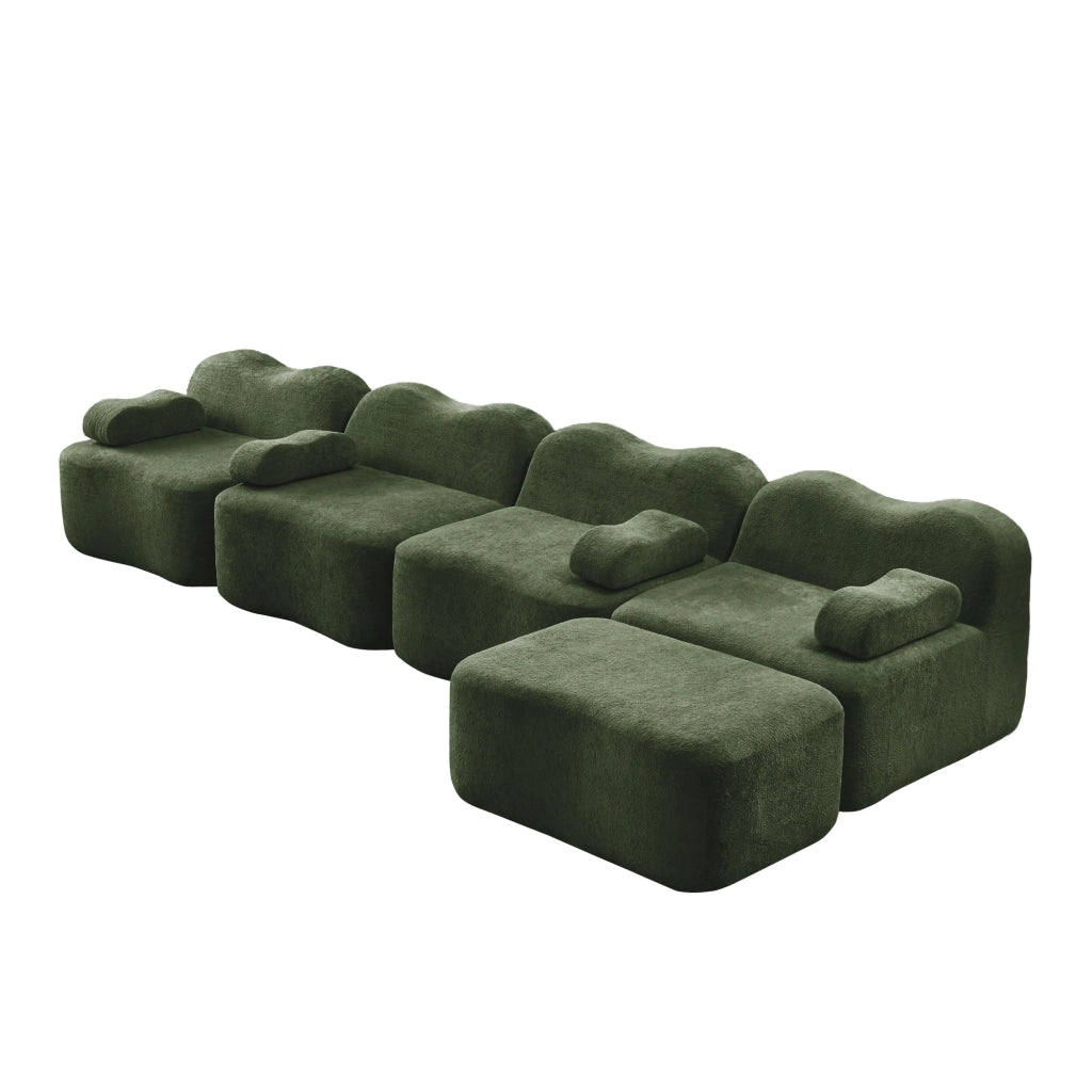 Divano Angolare Modulare 4 Posti con Ottoman ¨C MINIMAL ¨C Tessuto Verde, Cuscini Morbidi