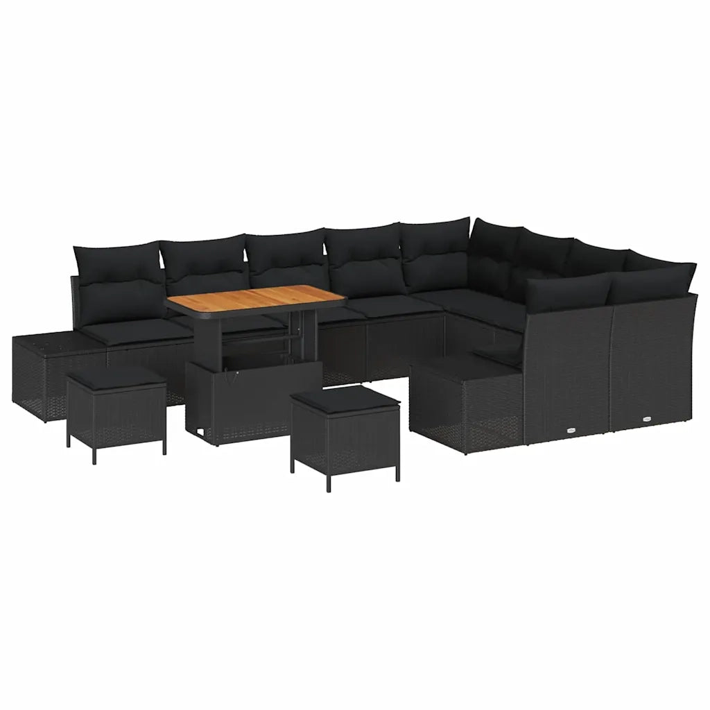 Set Divano da Giardino con cuscino 12 pcs Nero polyrattan
